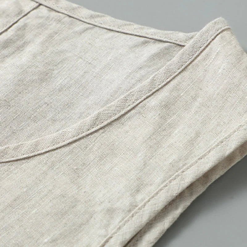 Buddha Stones Summer Solid Color Side Slit Design Sleeveless Men's Linen Vest