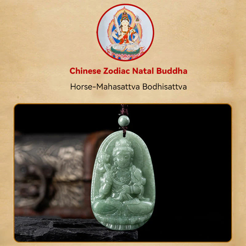 Buddha Stones Chinese Zodiac Natal Buddha Natural Jade Wealth Prosperity Necklace Pendant (Extra 30% Off | USE CODE: FS30)