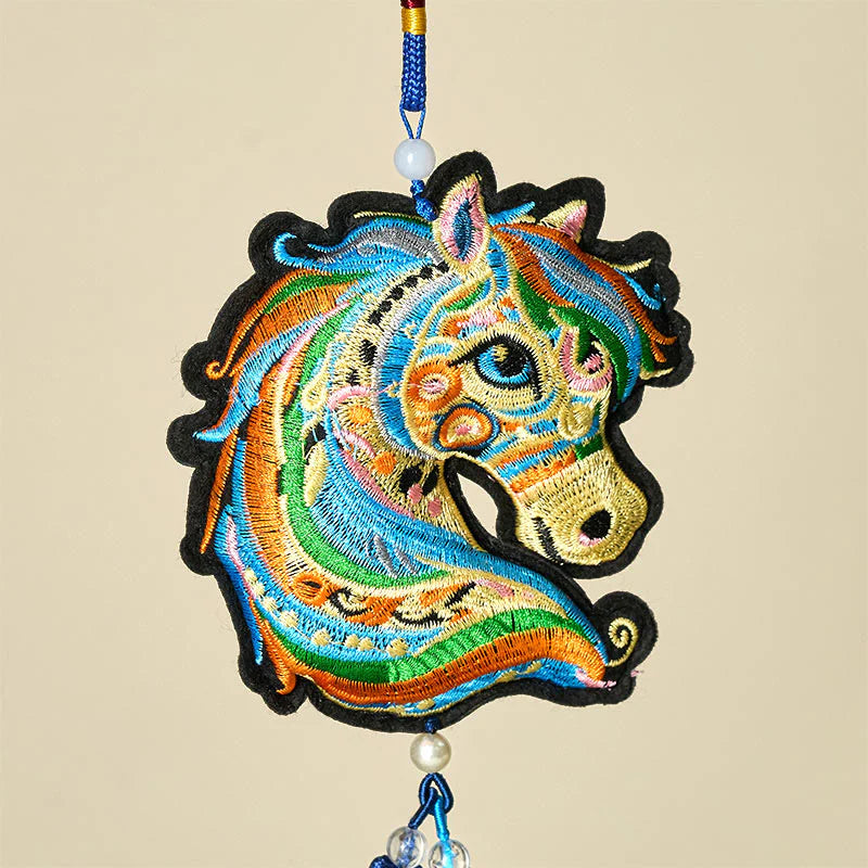 Buddha Stones Year Of The Horse Embroiderwed Horse Head Bell Charm Tassel Success Hanging Decoration