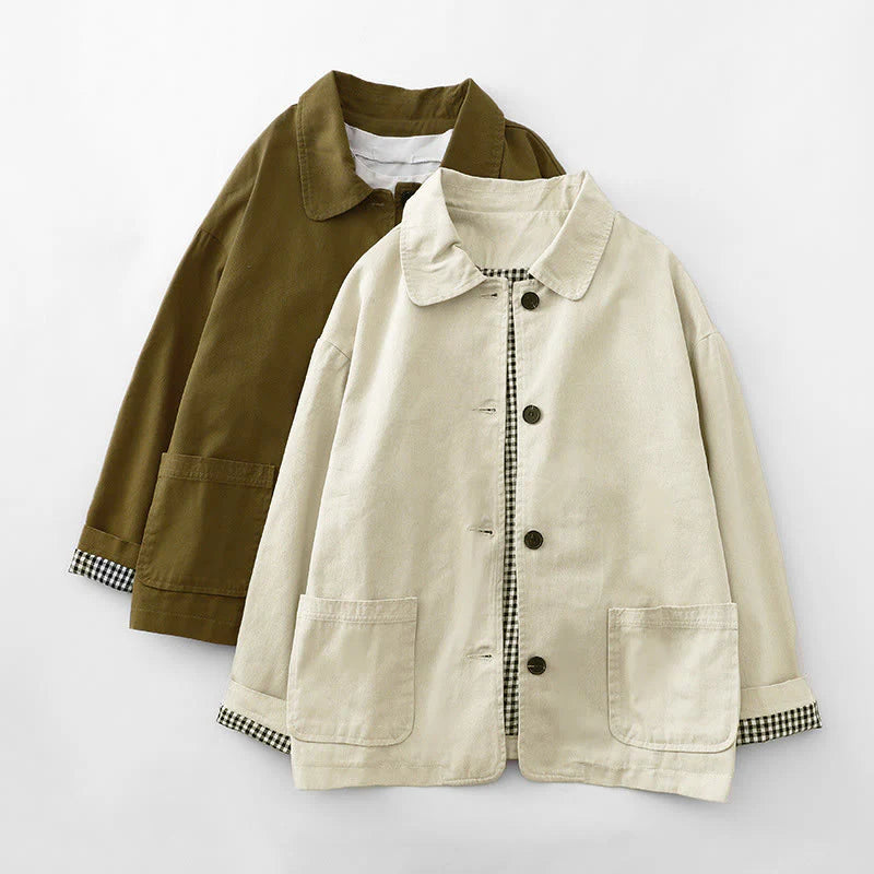 Buddha Stones Commute Patchwork Design Cotton Women's Jacket With Pockets