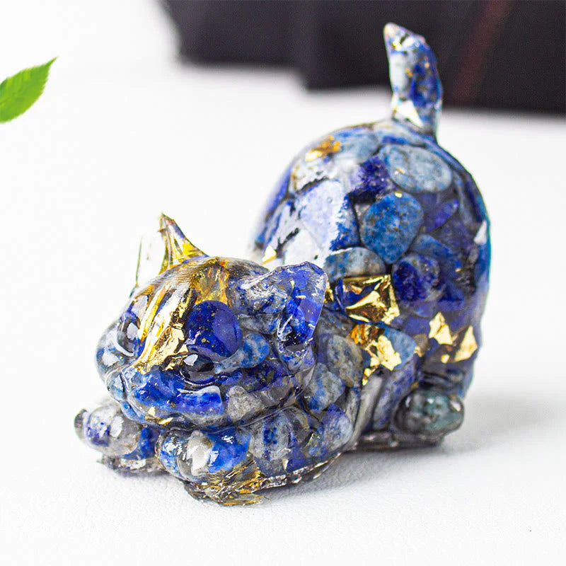 Buddha Stones Stretching Cat Resin Crystal Gravel Meditation Decoration