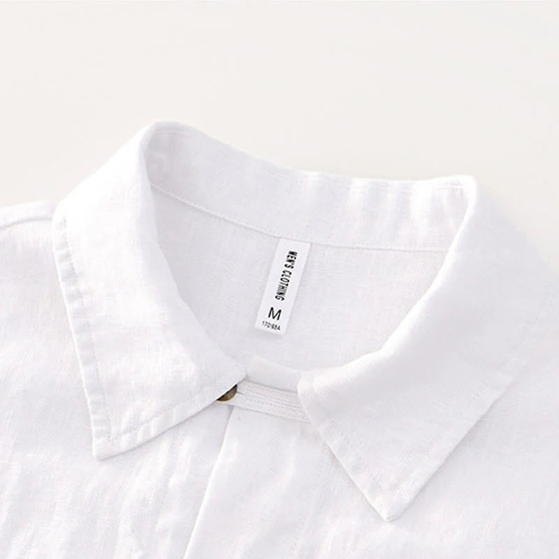 Buddha Stones Solid Summer Short Sleeve Buttons Linen Men's Shirt With Pockets