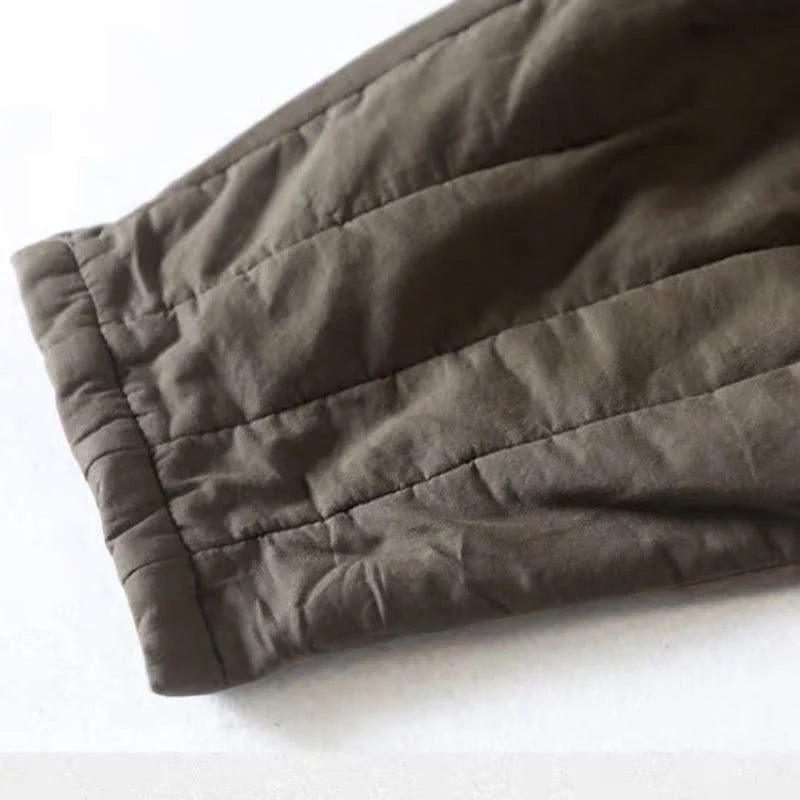 Buddha Stones Plain Color Blocking Cotton Polyester Thick Women's Pants With Pockets