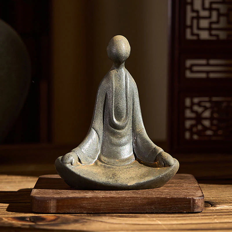 Buddha Stones Handmade Sitting Formless Buddha Iron Powder Rust Cast Resin Statue Decoration