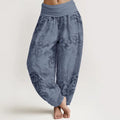 Buddha Stones Cotton Casual Flower Leaves Design Women's Elastic Waist Harem Pants