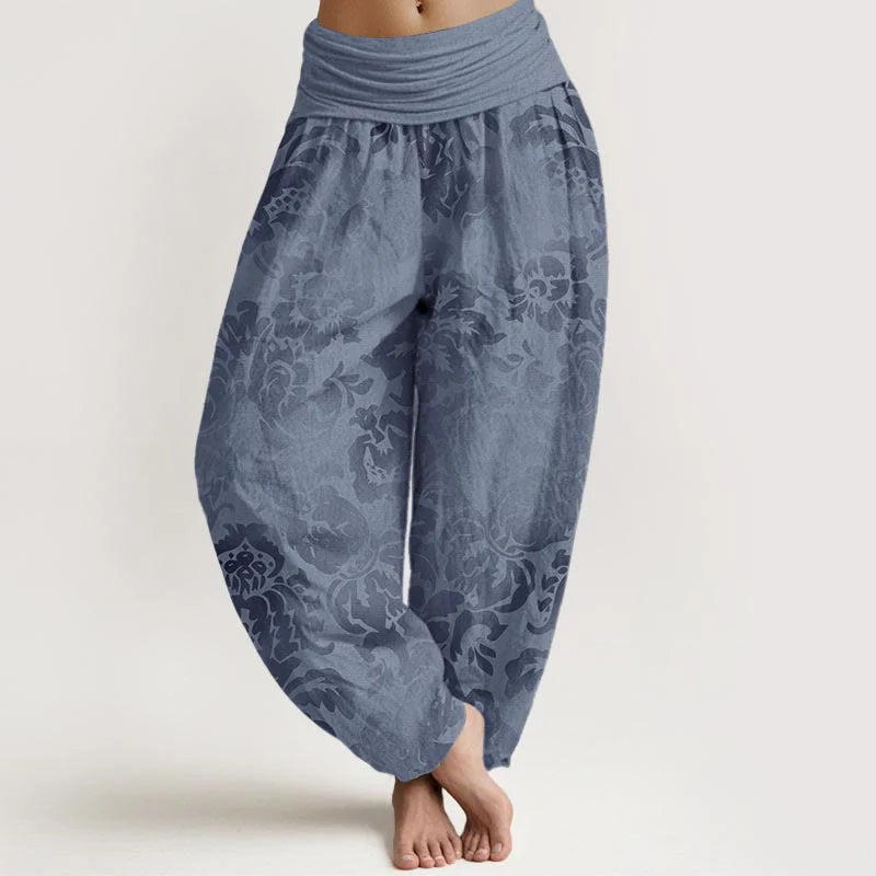 Buddha Stones Cotton Casual Flower Leaves Design Women's Elastic Waist Harem Pants