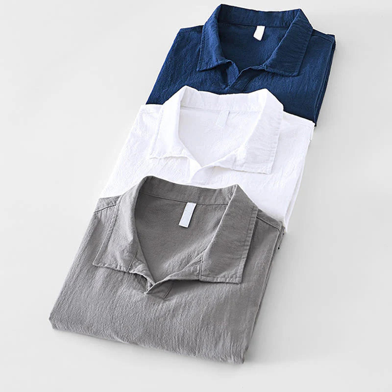 Buddha Stones Vintage Plain Simple Design Men's Short Sleeve Cotton Linen Shirt Clothing With Pockets
