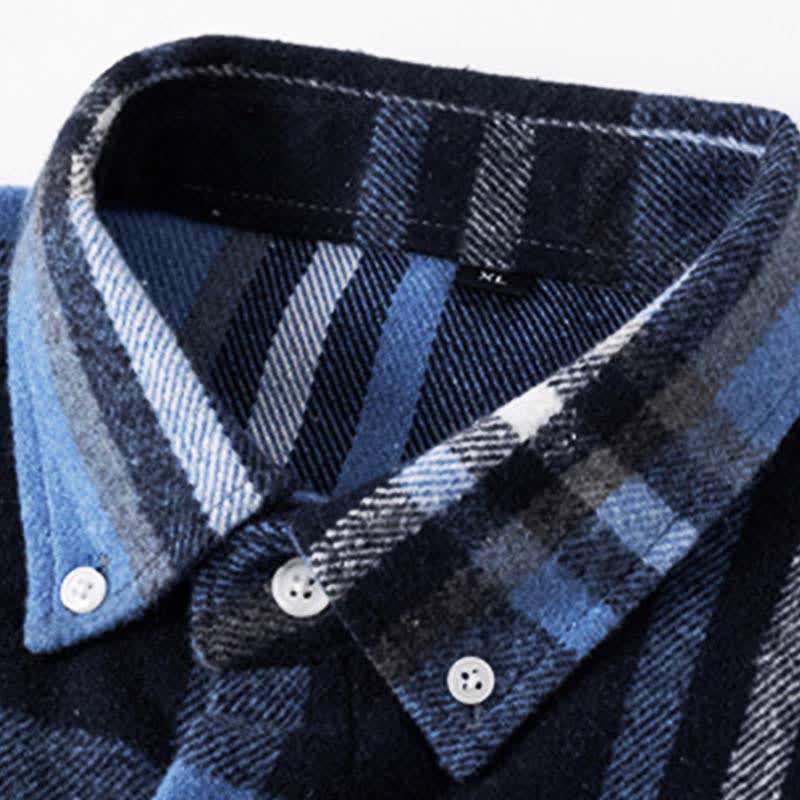 Buddha Stones Commute Multicolor Plaid Button Men's Cotton Long Sleeve Shirts With Pocket