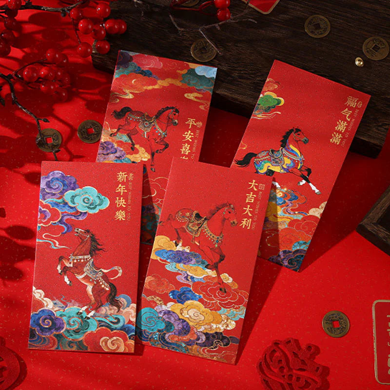 Buddha Stones Year Of The Horse 2026 New Year Blessings 6pcs Chinese Red Envelope