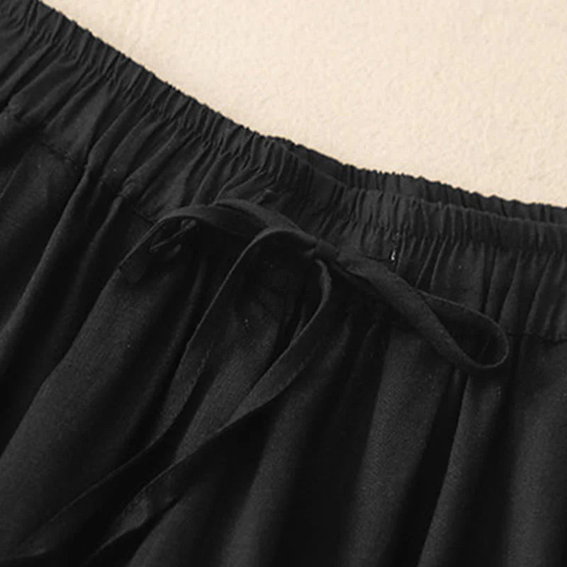 Buddha Stones Summer Elastic Waist Cotton Women's Capri Cropped Harem Pants With Pockets