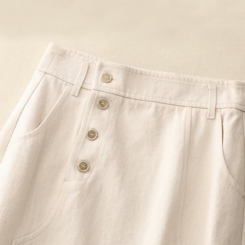 Buddha Stones Women's Plain Cotton Skirt With Pockets