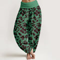Buddha Stones Cotton Repeated Flowers Leaves Pattern Women's Elastic Waist Harem Pants