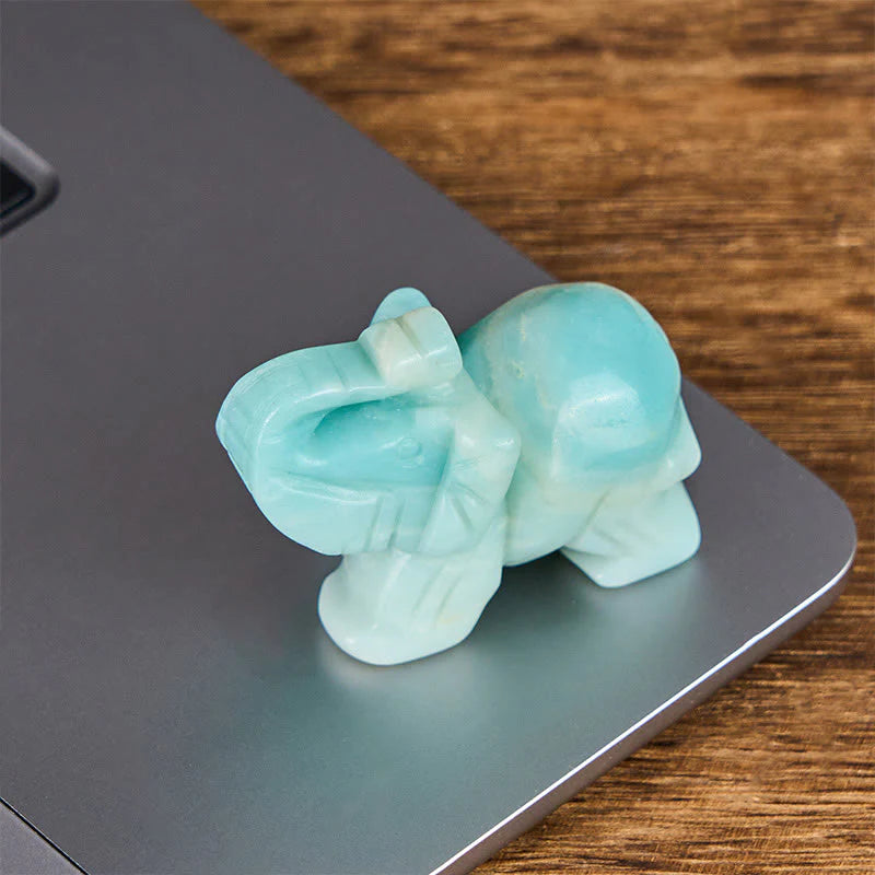 Buddha Stones ''May Blessings Walk With You'' Natural Small Elephant Amazonite Amethyst Jade Black Obsidian Stone Decoration Includes Gift Message Card