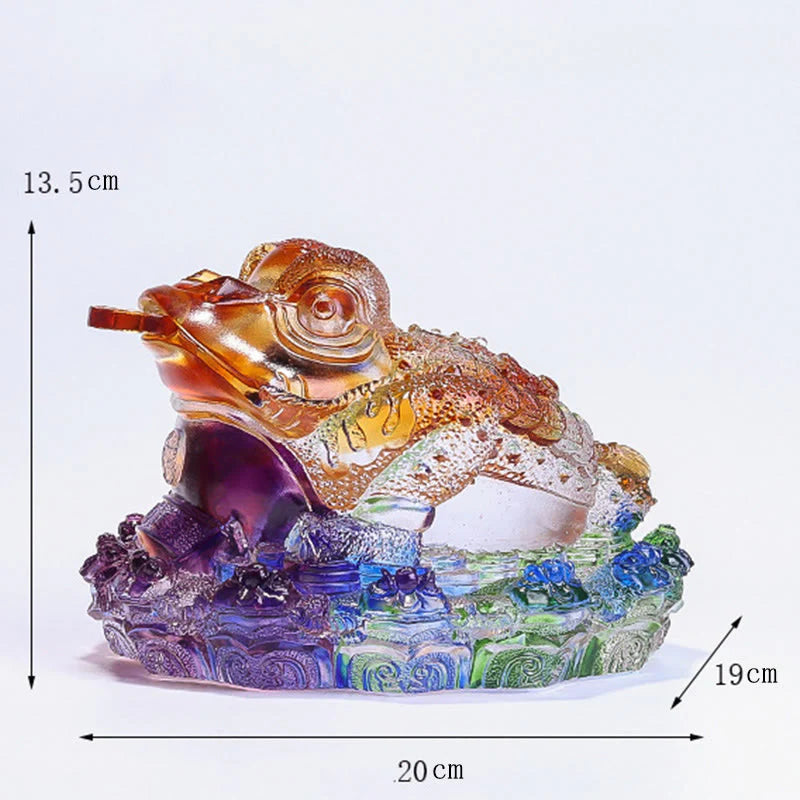 Buddha Stones Feng Shui Frog Coins Handmade Liuli Crystal Art Piece Wealth Home Office Decoration