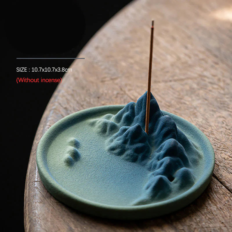 Buddha Stones Creative Mountain River Ceramic Healing Backflow Incense Burner