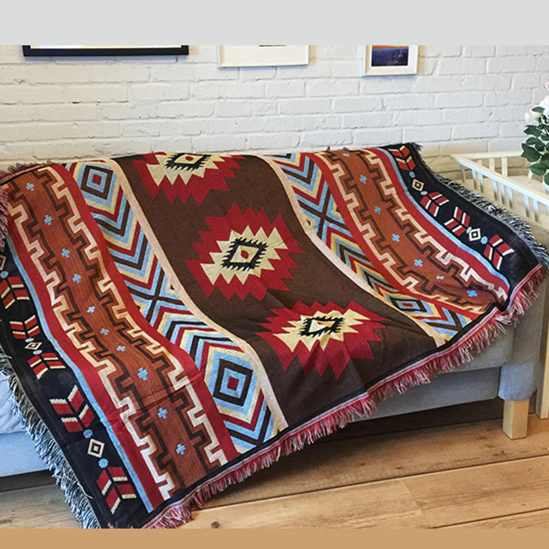 Buddha Stones Tibetan Geometric Hand-Dyed Craftsman Blanket