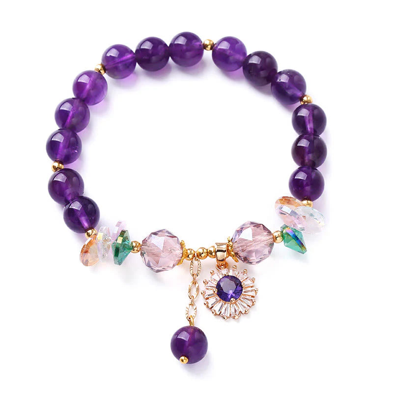 Buddha Stones Natural Amethyst Zircon Sun Healing Spiritual Charm Bracelet