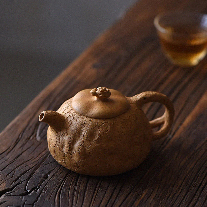 Buddha Stones Handmade Vintage Tree Texture Purple Clay Kung Fu Teapot 220ml
