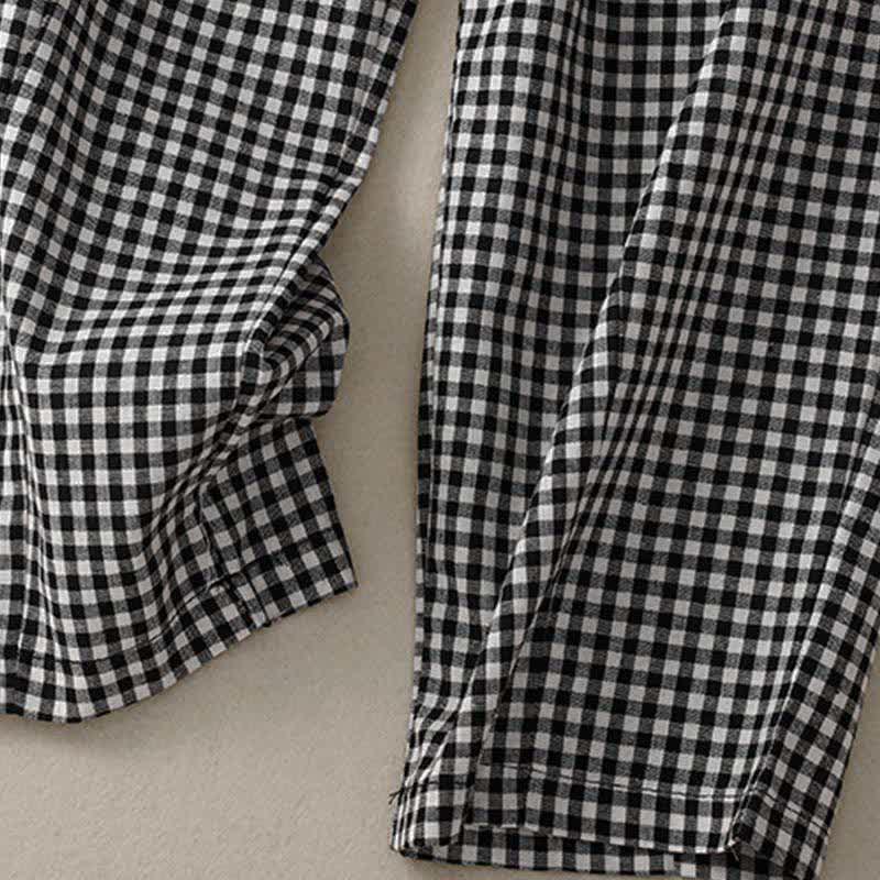 Buddha Stones Summer Plaid Elastic Waist Cropped Women's Tapered Pants With Pockets