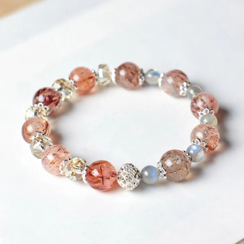 Buddha Stones Natural Aquamarine Super Seven Crystal Sparkling Faceted Bead Peace Bracelet