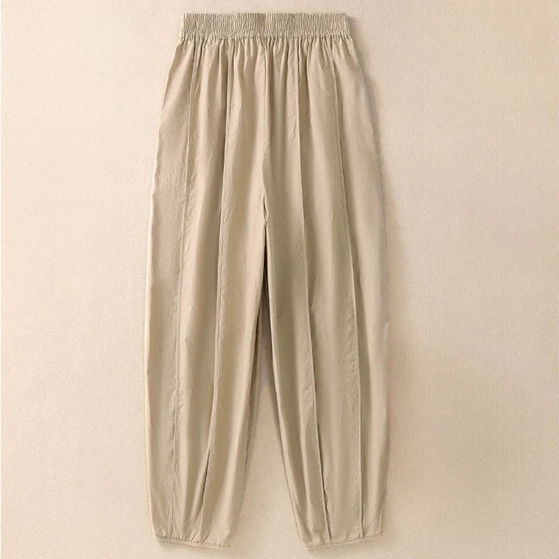 Buddha Stones Summer Simple Pure Color High Waisted Pleated Women's Harem Pants With Pockets