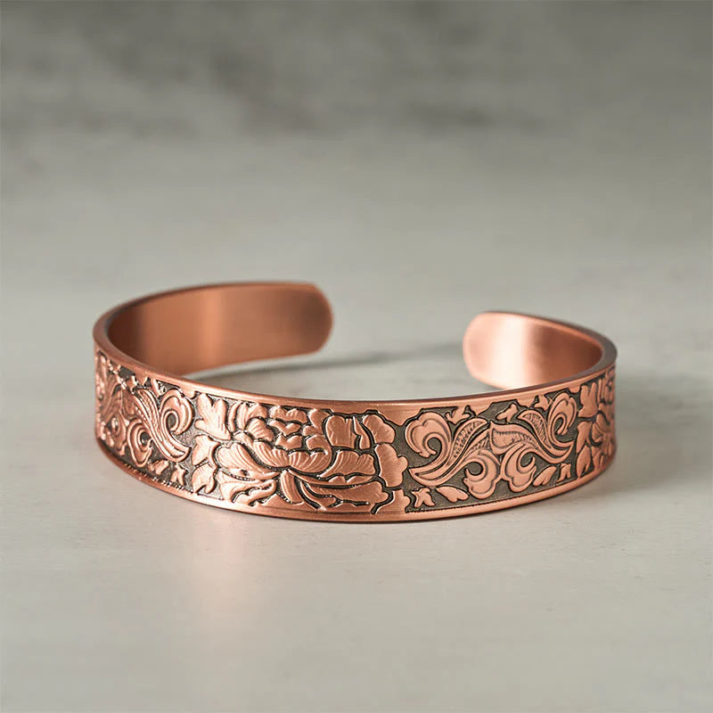Buddha Stones Copper Flower Open Balance Luck Adjustable Cuff Bracelet Bangle