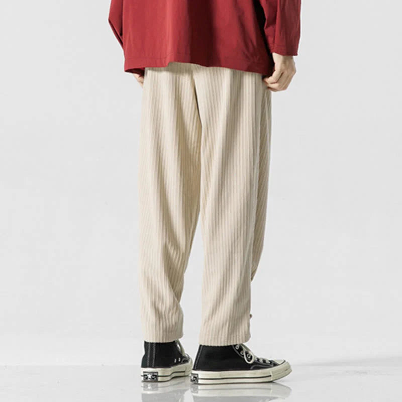 Buddha Stones Fall Winter Men's Pure Color Button Design Cotton Straight Leg Pants With Pockets