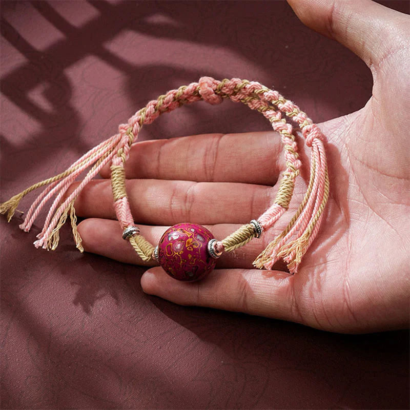 Buddha Stones Lacquer Craft Bead Multicolored Braided String Bracelet