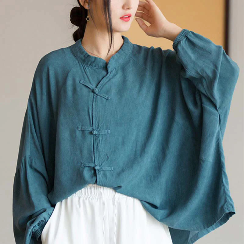 Buddha Stones Frog-Button Long Sleeve Shirt Zen Tai Chi Meditation Top Hanfu Clothing Jacket