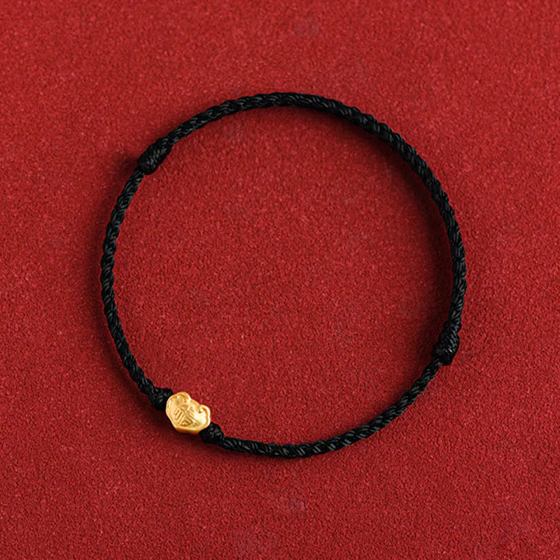 Buddha Stones 999 Gold Chinese Lock Charm Fu Character Protection Handmade Rope Bracelet (Extra 30% Off | USE CODE: FS30)
