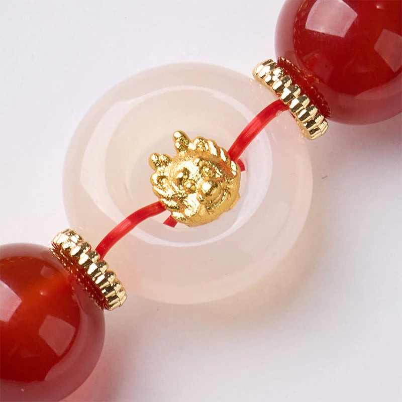 Buddha Stones Chinese Zodiac Year Of The Horse Peace Buckle Red Agate White Chalcedony Confidence Bracelet
