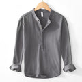Buddha Stones Spring Fall Solid Long Sleeve Half Button Cotton Men's Shirts
