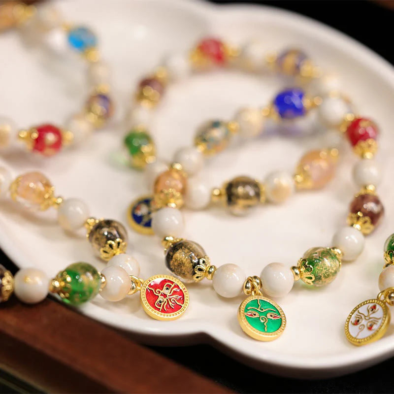 Buddha Stones Tibetan Five God Of Wealth Fortune Liuli Glass Bead Incense Ash Porcelain Bead Charm Bracelet