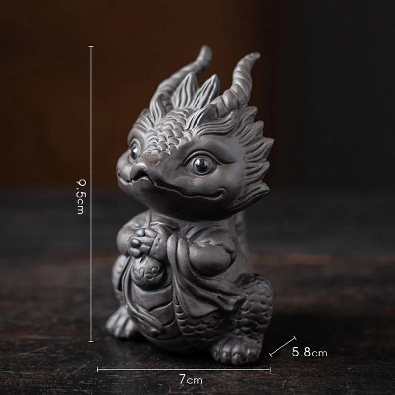 Buddha Stones Luck Dragon Wealth Tea Pet Purple Clay Figurine Decoration