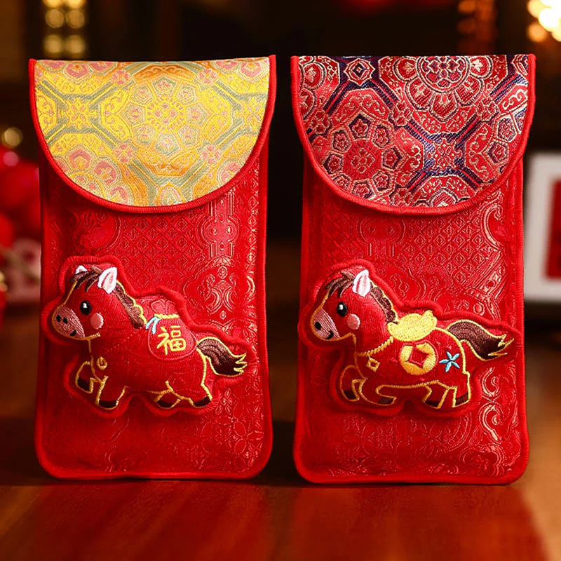 Buddha Stones Year Of The Horse 2026 New Year Fu Character Lucky Embroidery Chinese Red Envelope