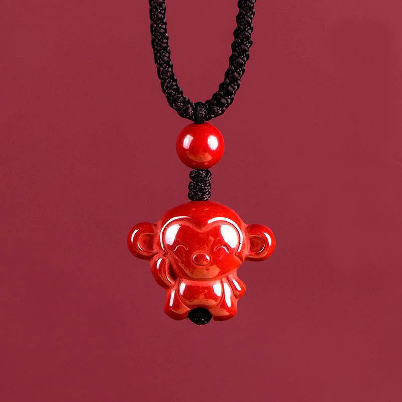 Buddha Stones Year Of The Horse Chinese Zodiac Engraved Design Cinnabar Blessing Rope Necklace Pendants