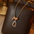 Buddha Stones Double Gourd Tiger Eye Copper Plated Gold Strength Necklace Pendant