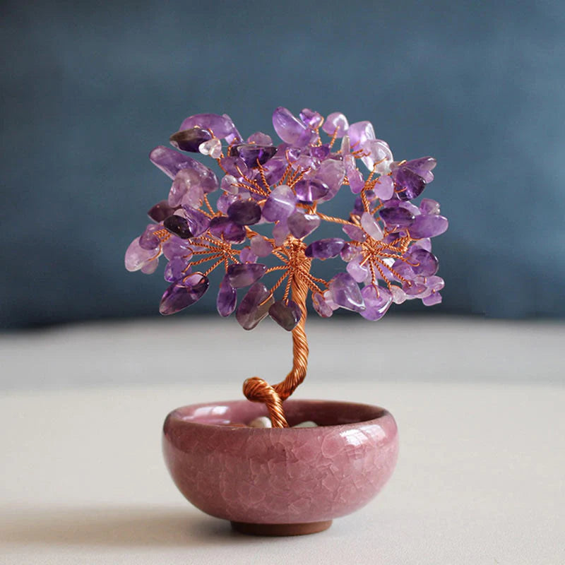 Buddha Stones Various Crystal Citrine Amethyst Green Aventurine Tree Prosperity Home Decoration