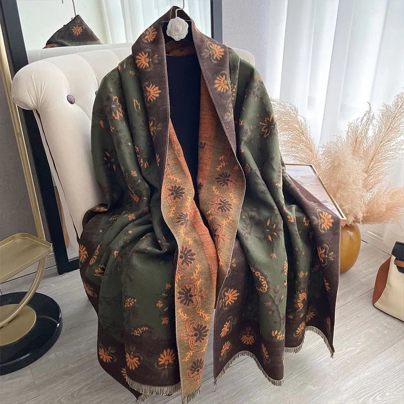 Buddha Stones Thickened Winter Paisley Flowers Vines Pattern Soft Scarf Shawl