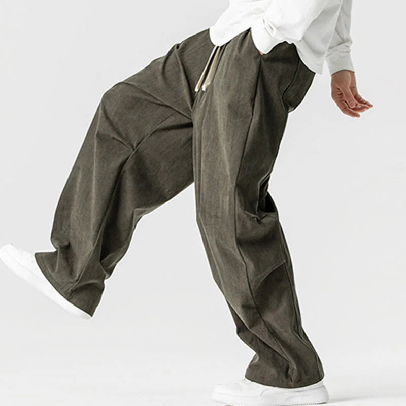 Buddha Stones Winter Drawstring Corduroy Cotton Men's Wide Leg Pants With Pockets