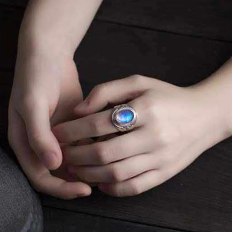 Buddha Stones 925 Sterling Silver Handmade Natural Moonstone Healing Adjustable Ring