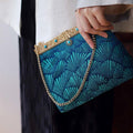 Buddha Stones Blue Lines Metal Chain Crossbody Bag Shoulder Bag Handbag