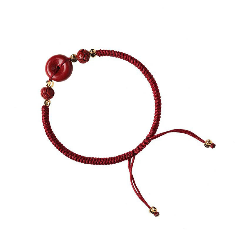 Buddha Stones Handmade Lotus Cinnabar Peace Buckle Blessing Braid Bracelet (Extra 35% Off | USE CODE: FS35)