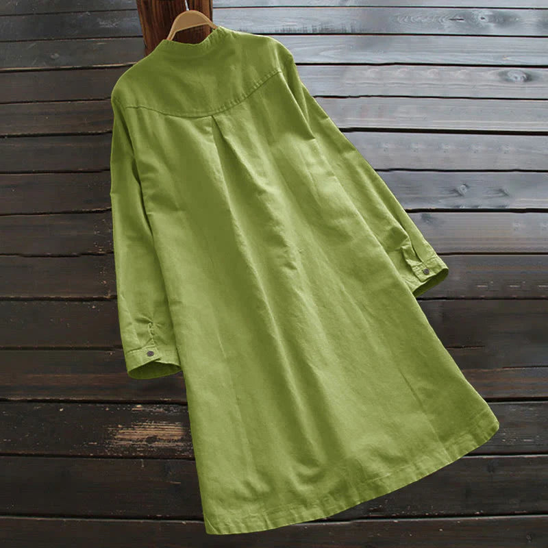 Buddha Stones Solid Buttons Long Sleeve Women's Shirt With Pockets