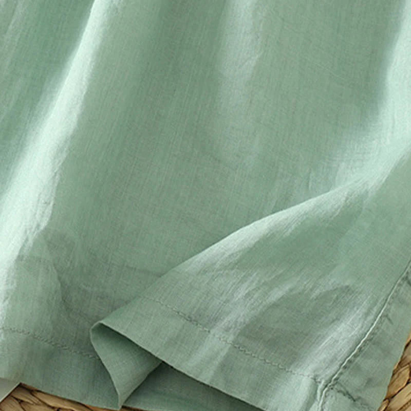 Buddha Stones Casual Plain Lined Ribbon Elastic Women's Polyester Wide Leg Pants With Pockets