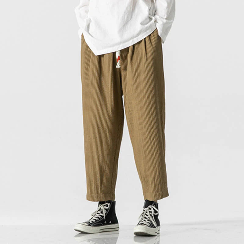 Buddha Stones Fall Solid Color Drawstring Men's Ankle-Length Harem Pants With Pockets
