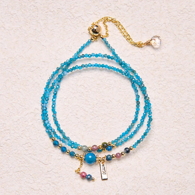 Buddha Stone 3mm Natural Apatite Ultra-thin Beads 14k Gold Plated Copper Creativity Triple Wrap Bracelet