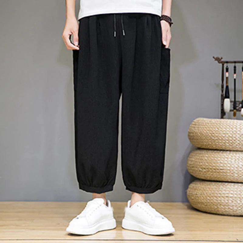 Buddha Stones Casual 7-8 Length Cropped Men's Harem Pants With Side Pockets