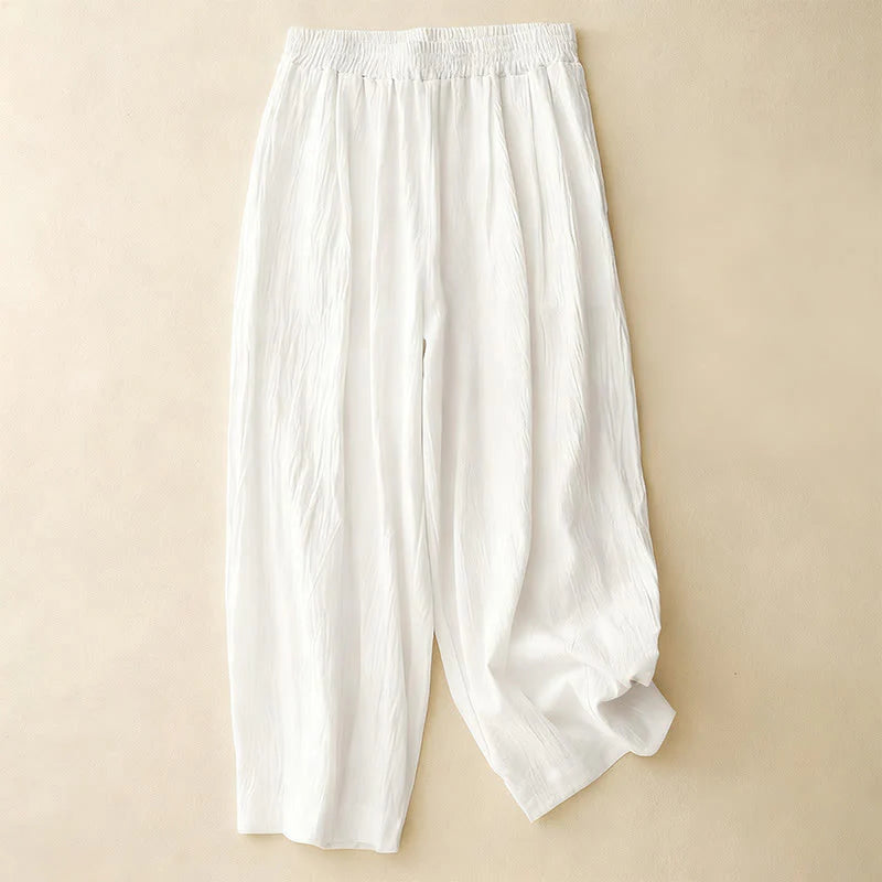Buddha Stones Commute Solid Color Women's Harem Elastic Waist Cotton 7-8 Length Pants With Pockets