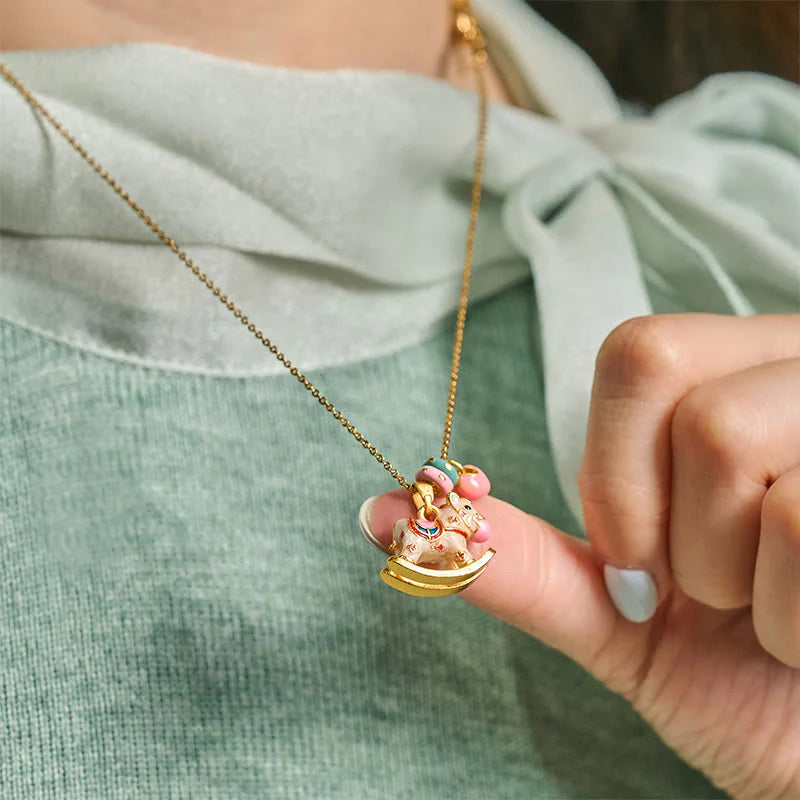 Buddha Stones Colorful Year Of The Horse 24k Gold Plated Copper Necklace Pendant